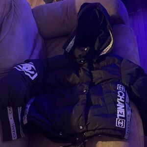 CHANEL Black Puffer Jacket with Logo Details